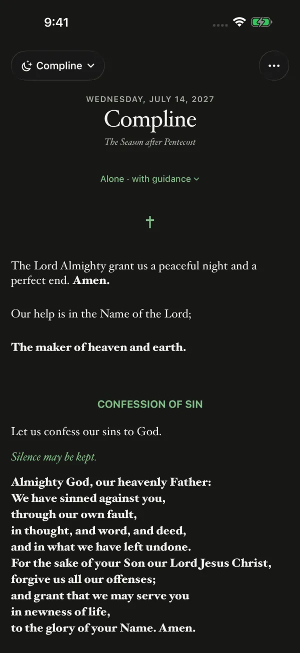 Compline in dark mode.